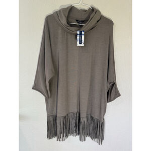 Terre Bleue Taupe Sweater Poncho L Cowl neck Soft Knit Fall Layer NWT